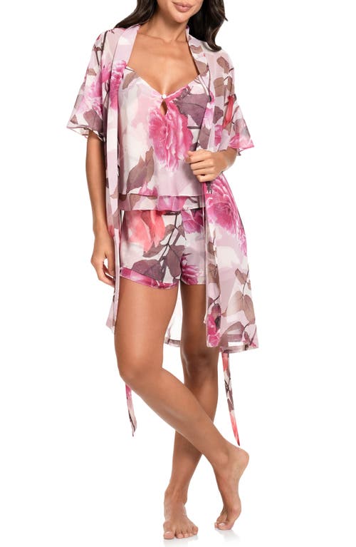 Midnight Bakery Park Rose Floral Print Satin Robe In Cream