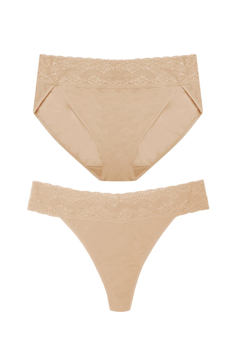 Natori Bliss Perfection One Size Thong and French Cut 2-Pack, Main, color, Cafe