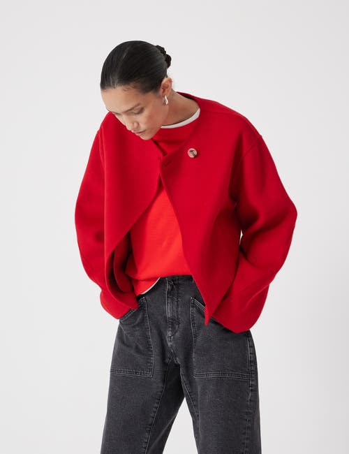 Hush Wool Double Faced Collarless Jacket In Red