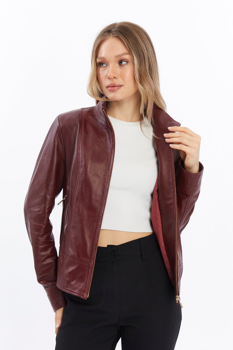 Blythe Leather Jacket, Alternate, color, Burgundy