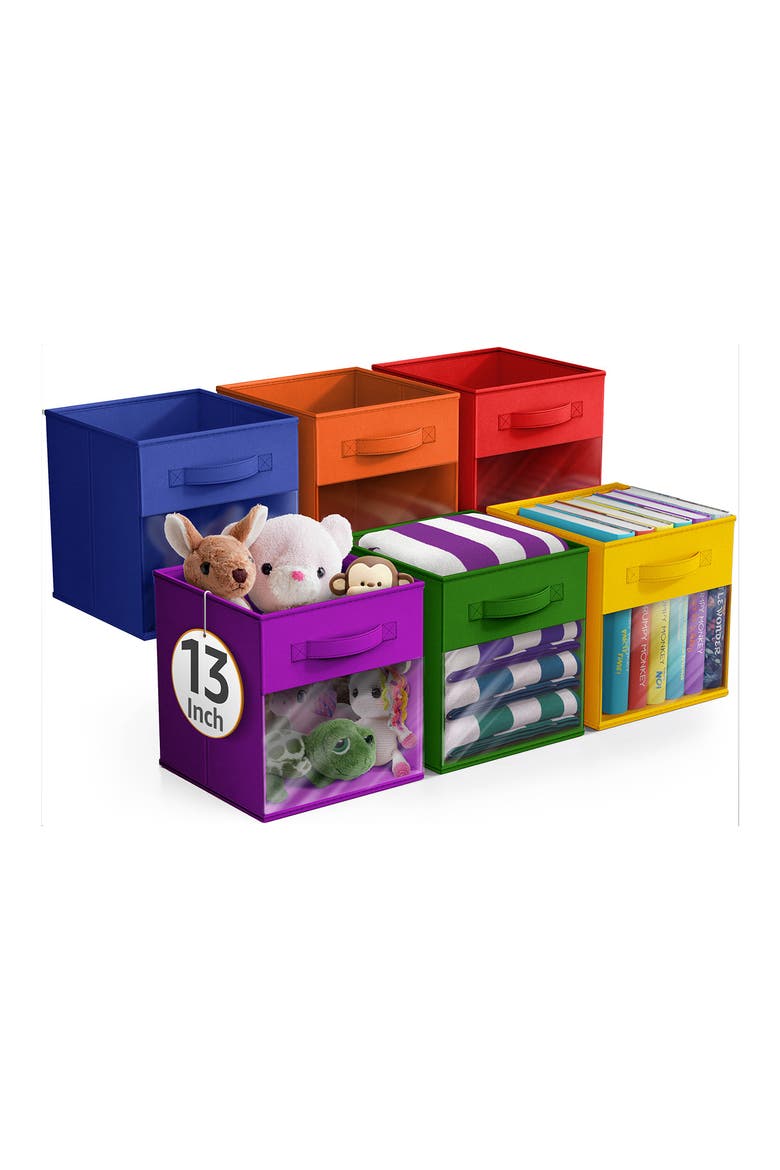 6-Pack Storage Bins with Windows, Alternate, color, DEEP RAINBOW