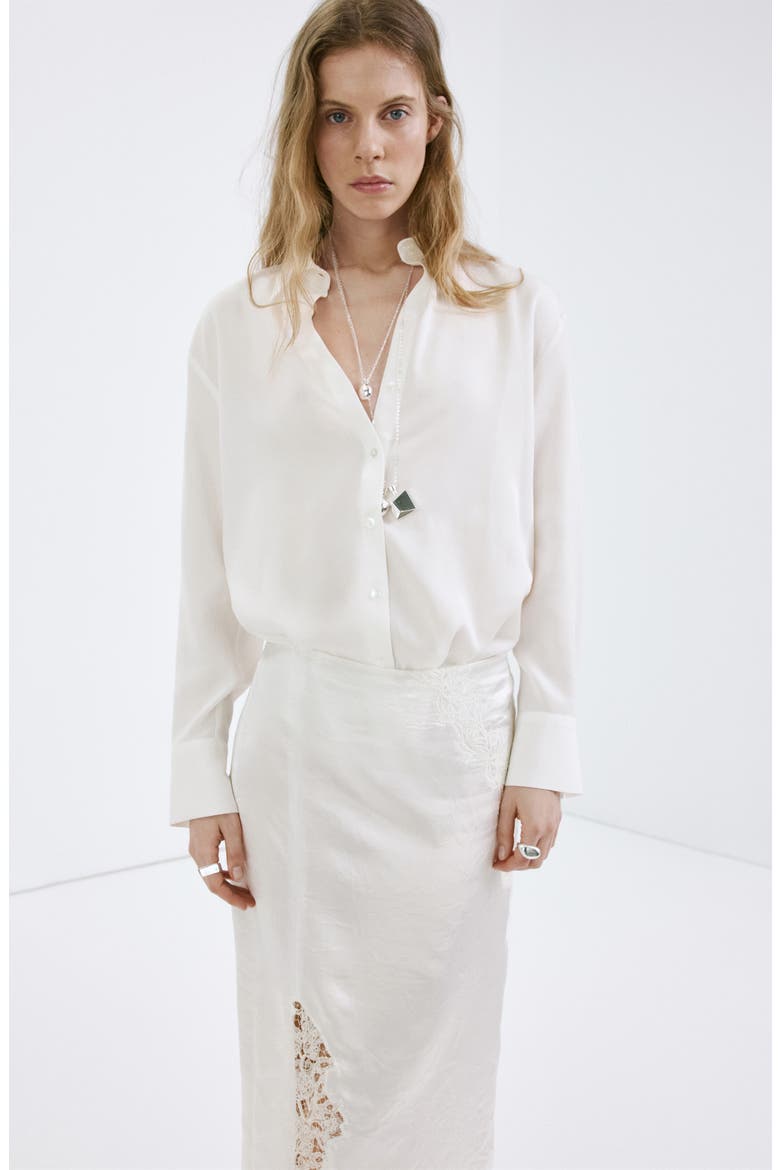 Lace Trim Satin Skirt, Alternate, color, WHITE
