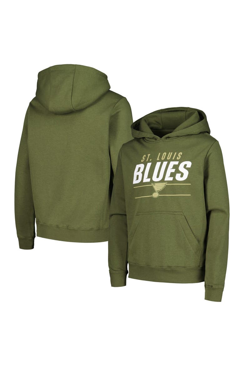 Youth Levelwear Olive St. Louis Blues Podium Fleece Pullover Hoodie, Alternate, color, Olive