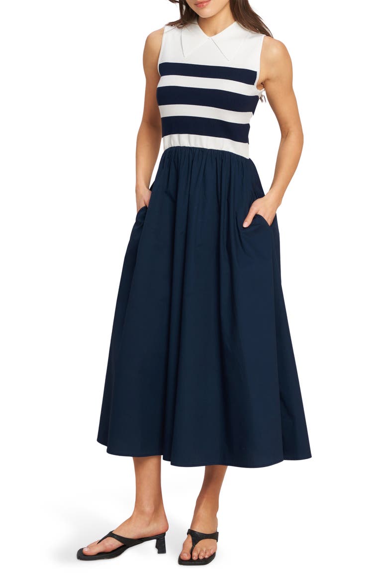Stripe Sleeveless Twofer Maxi Dress, Main, color, IVORY NAVY