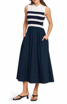 FLYING TOMATO Stripe Sleeveless Twofer Maxi Dress