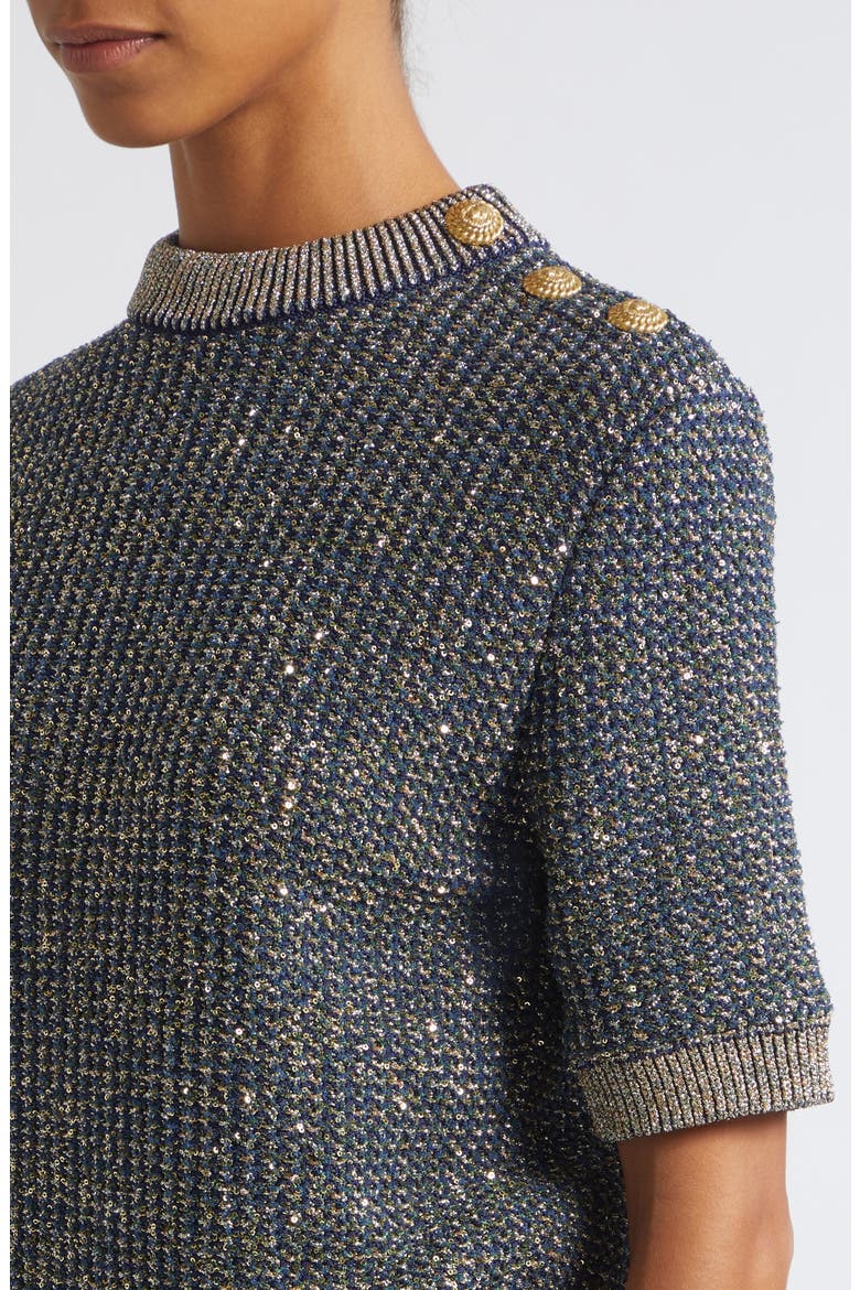 Sequin Crewneck Tweed Sweater, Alternate, color, SQH NAVY/ MULTI