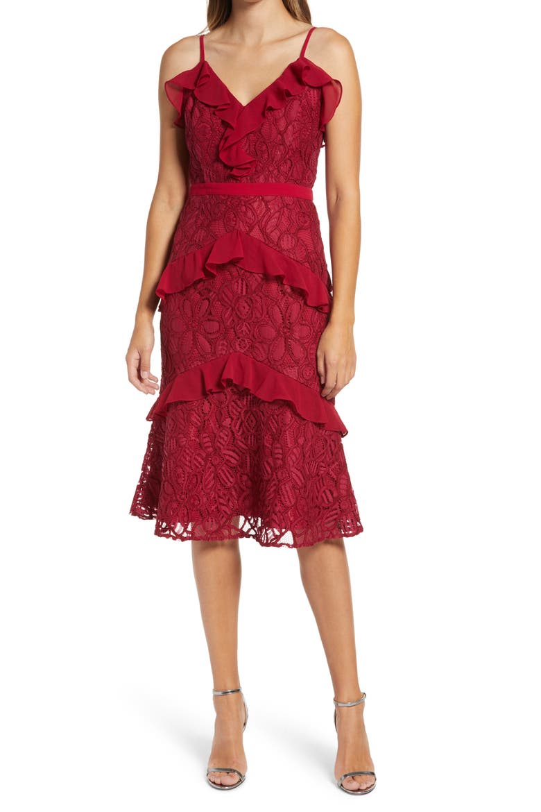 Enslie Embroidered Lace Dress, Main, color, CHERRY