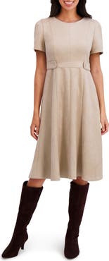 London Times Jewel Neck Side Tab Fit & Flare Dress