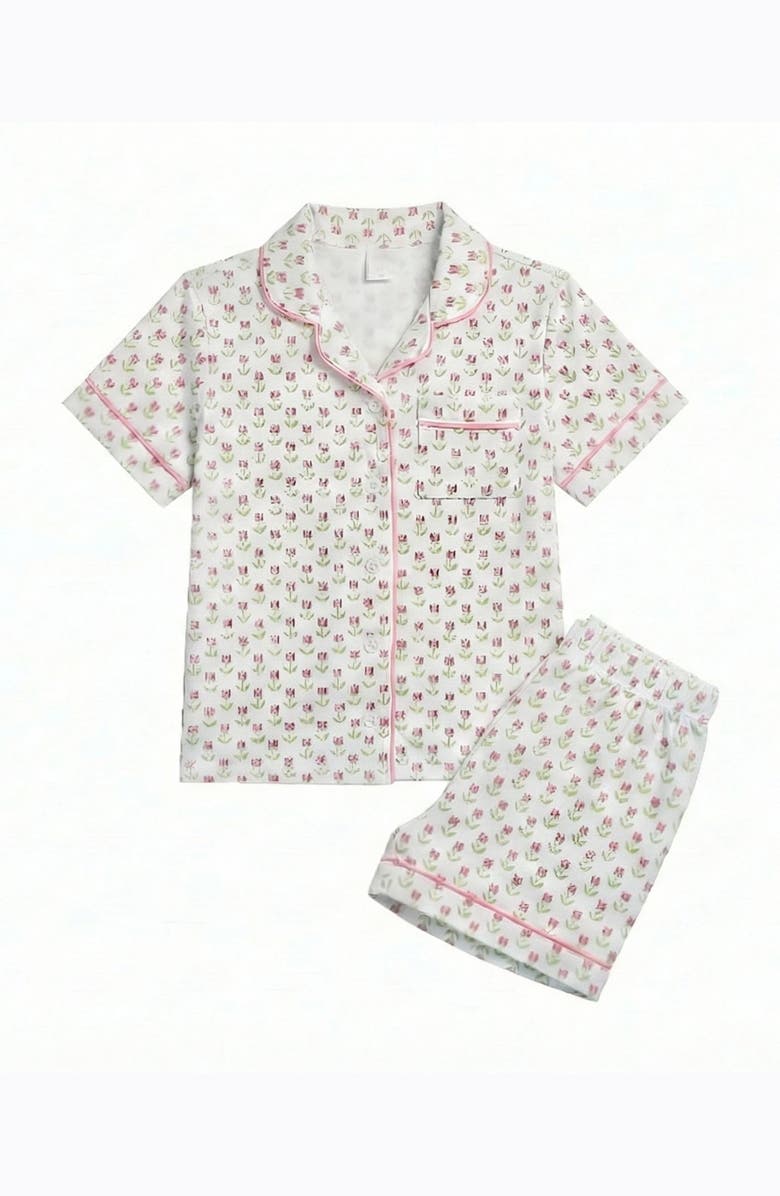 Preppy Goose Tulip Print Short Sleeve Jersey PJ, Main, color, White Multi