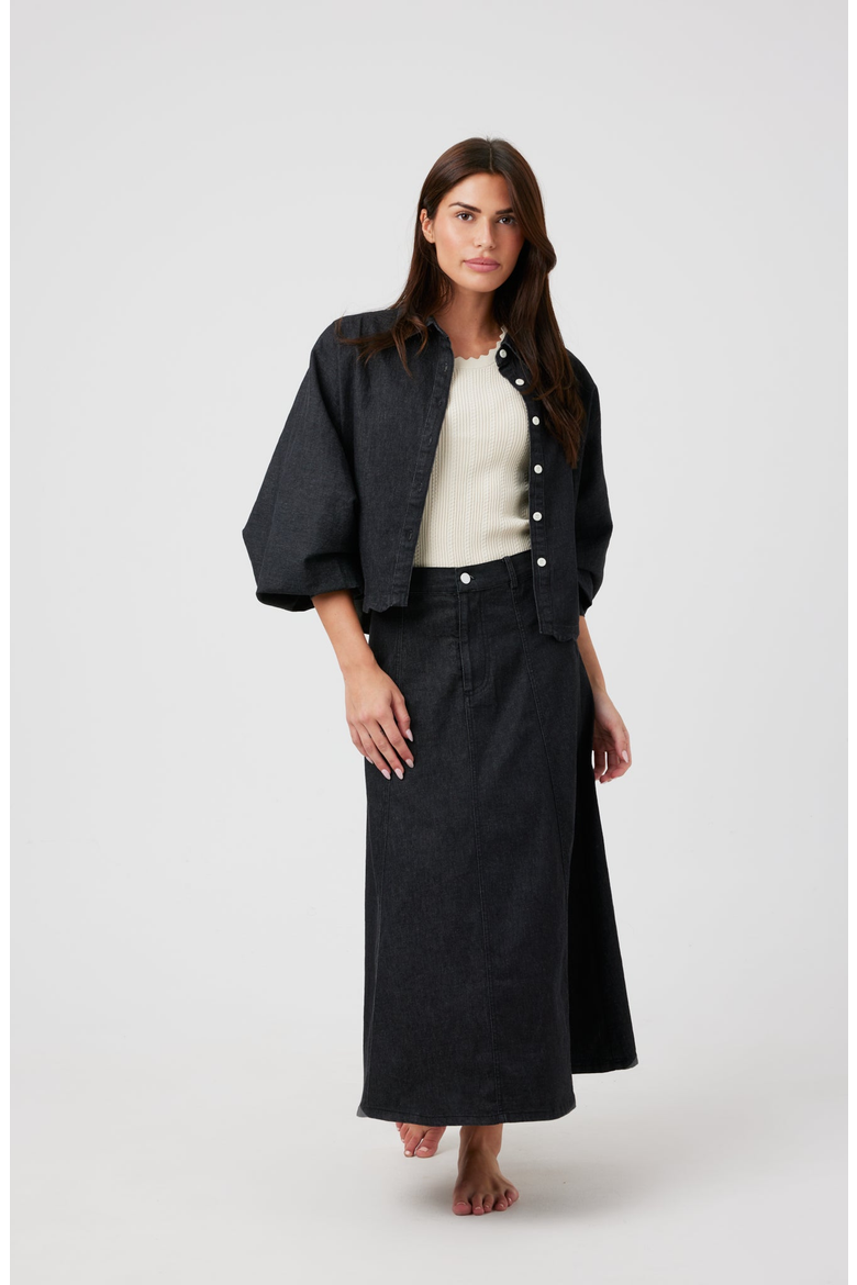 Raya Skirt, Alternate, color, Dark Wash / Black Denim