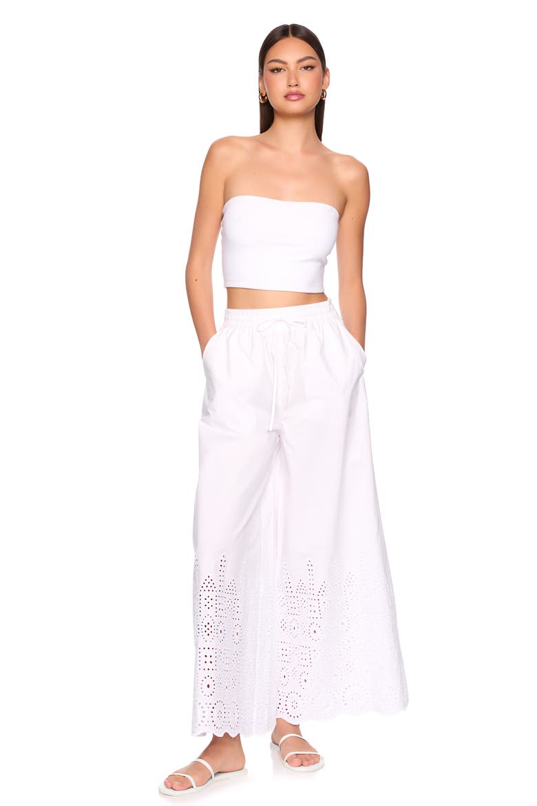 Embroidered Cotton Eyelet Wide Leg Pants, Alternate, color, SUGAR