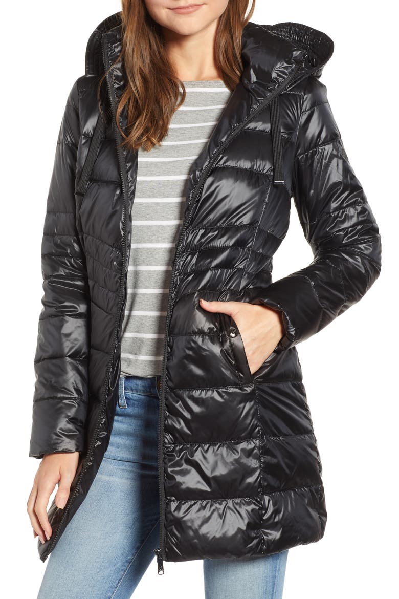 Hooded Down Coat, Main, color, BLACK