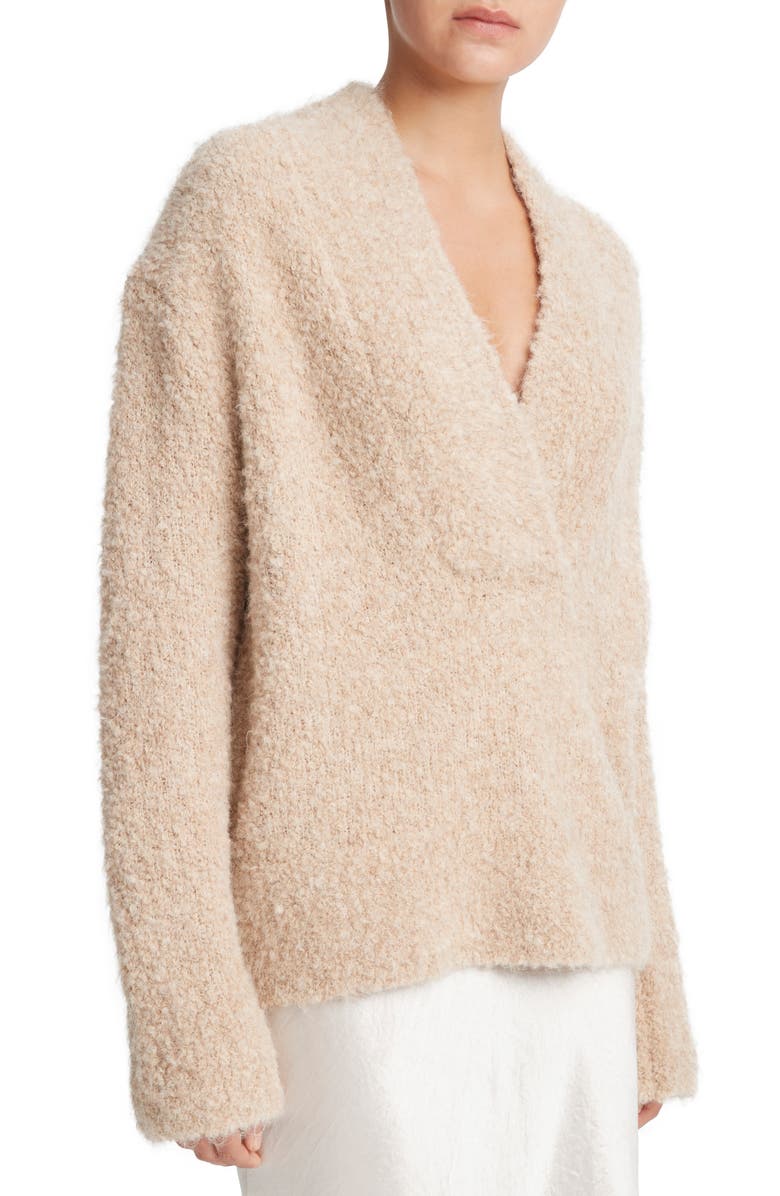 Vince Crimped Shawl Wool Blend Bouclé Sweater, Alternate, color, H Champagne