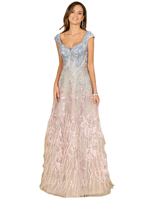Cap Sleeves Feather Detail Ballgown