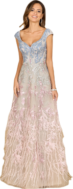 LARA New York Cap Sleeves Feather Detail Ballgown