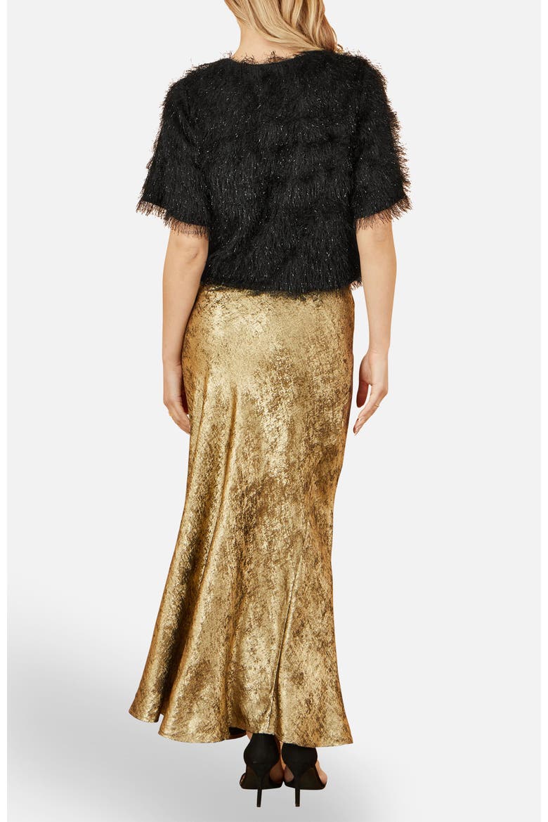 Satin Mid Rise Midi Skirt, Alternate, color, Gold