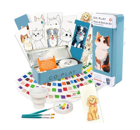 Watercolor Painting Art Kit Meow & Bark Tin Box, Kids 6+