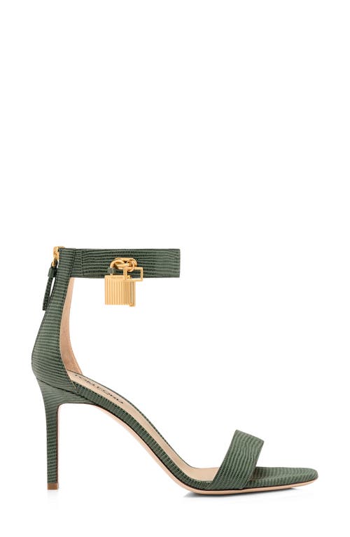 Tom Ford Padlock Lizard Embossed Ankle Strap Sandal In Laurel Green