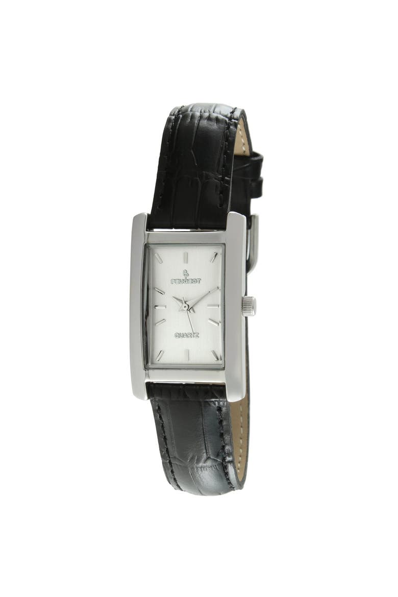 Classic Rectangular Contour Leather Watch- 34x20MM, Main, color, Black