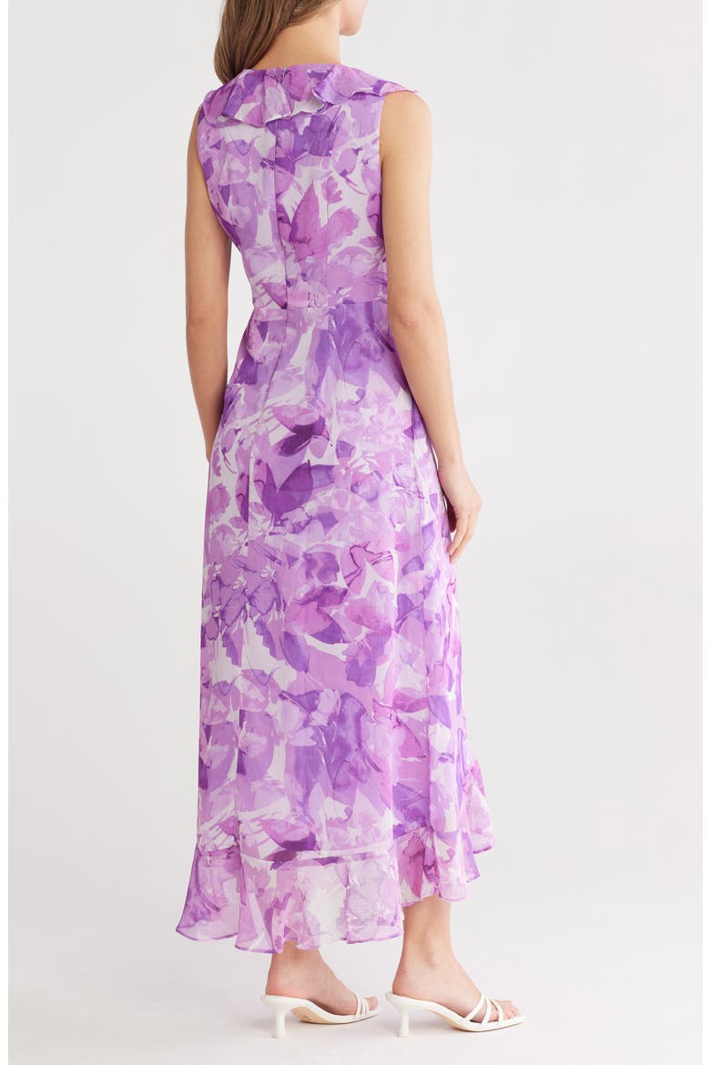 Floral Sleeveless Ruffle Maxi Dress, Alternate, color, IVORY/ PURPLE