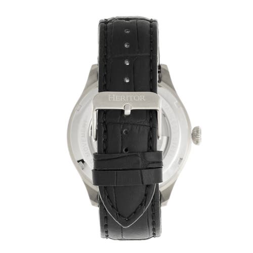 Heritor Automatic Gregory Semi-skeleton Leather-band Watch In Silver/black