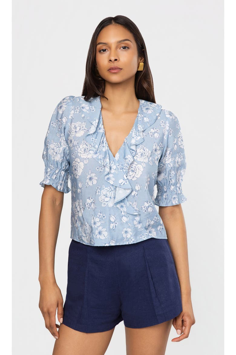 Lulu Floral Voile Cascade Blouse, Alternate, color, Heritage Toile Bl/Wh