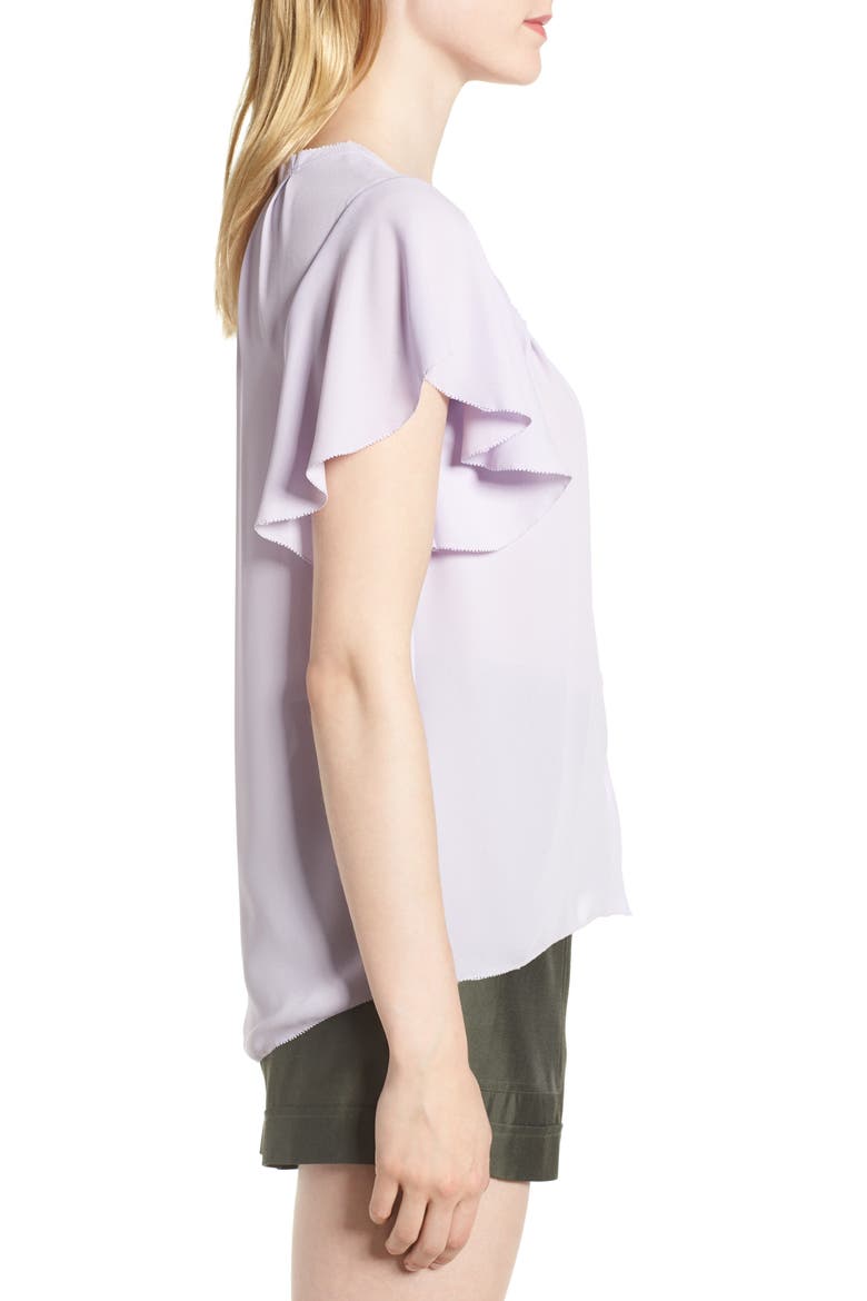 Pleated Flutter Sleeve Top, Alternate, color, PURPLE PETAL