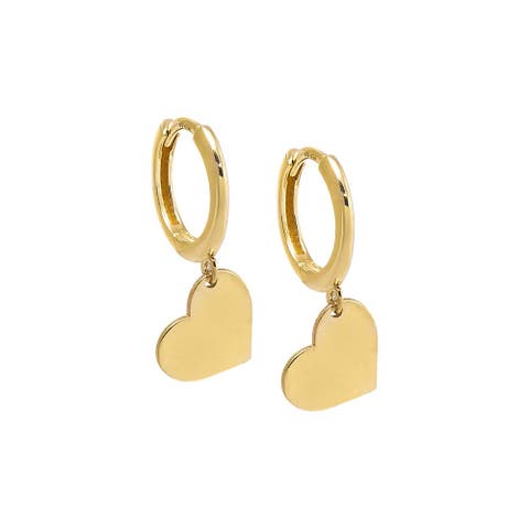 Solid Dangling Heart Huggie Earring 14K