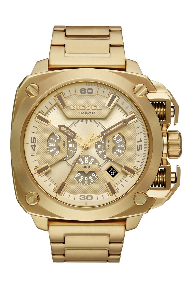 Men's DIESEL BAMF Chronograph Gold-Tone Bracelet Watch, 56mm, Main, color, GOLD