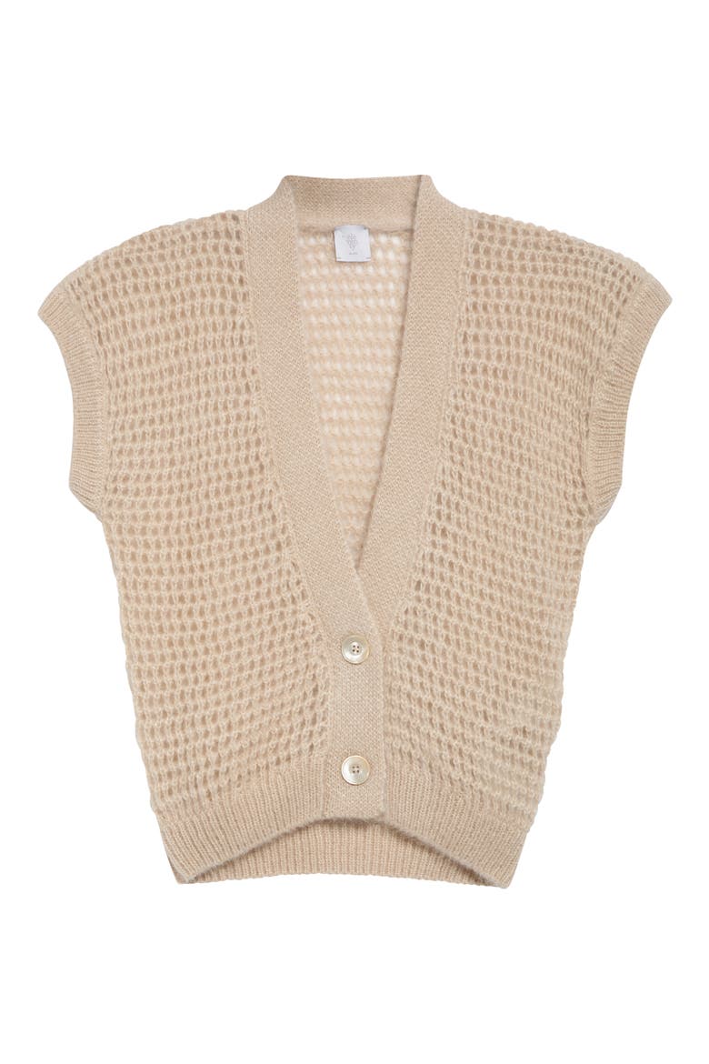 Open Stitch Short Sleeve Merino Wool & Silk Cardigan, Main, color, 00 IVORY