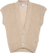 Eleventy Open Stitch Short Sleeve Merino Wool & Silk Cardigan