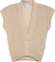 Eleventy Open Stitch Short Sleeve Merino Wool & Silk Cardigan