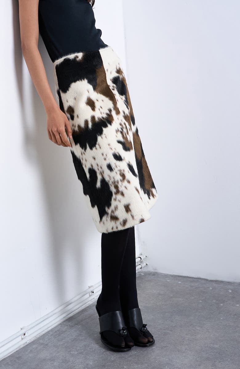 Topshop Faux Calf-Hair A-Line Skirt, Alternate, color, White Multi