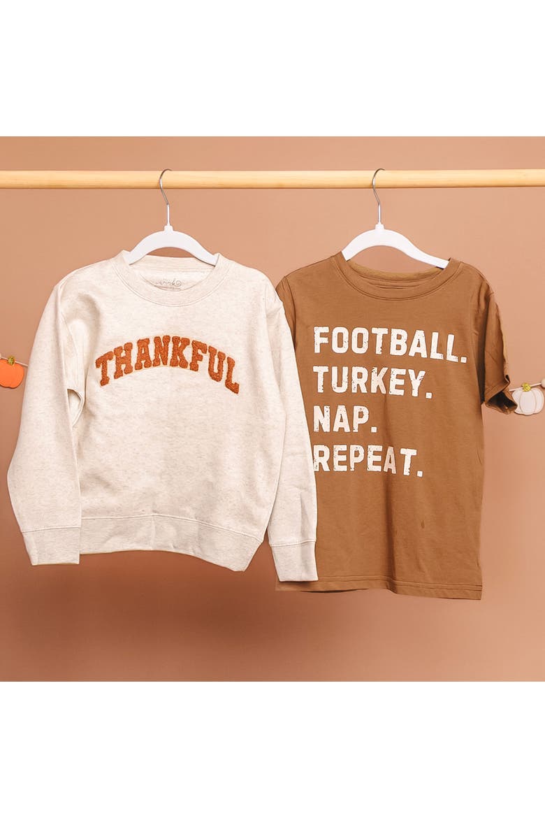 Thankful Patch Varsity Thanksgiving Sweatshirt, Alternate, color, Natural