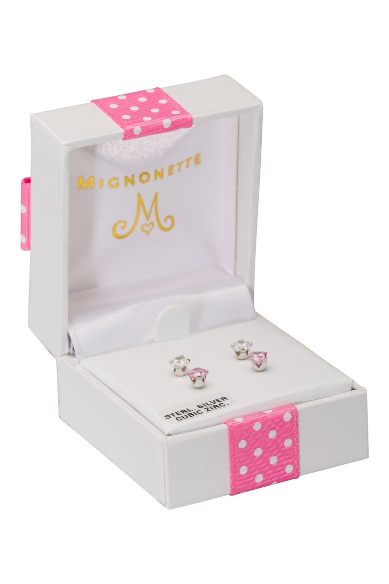 Set of 2 Sterling Silver Stud Earrings, Alternate, color, PINK/ WHITE