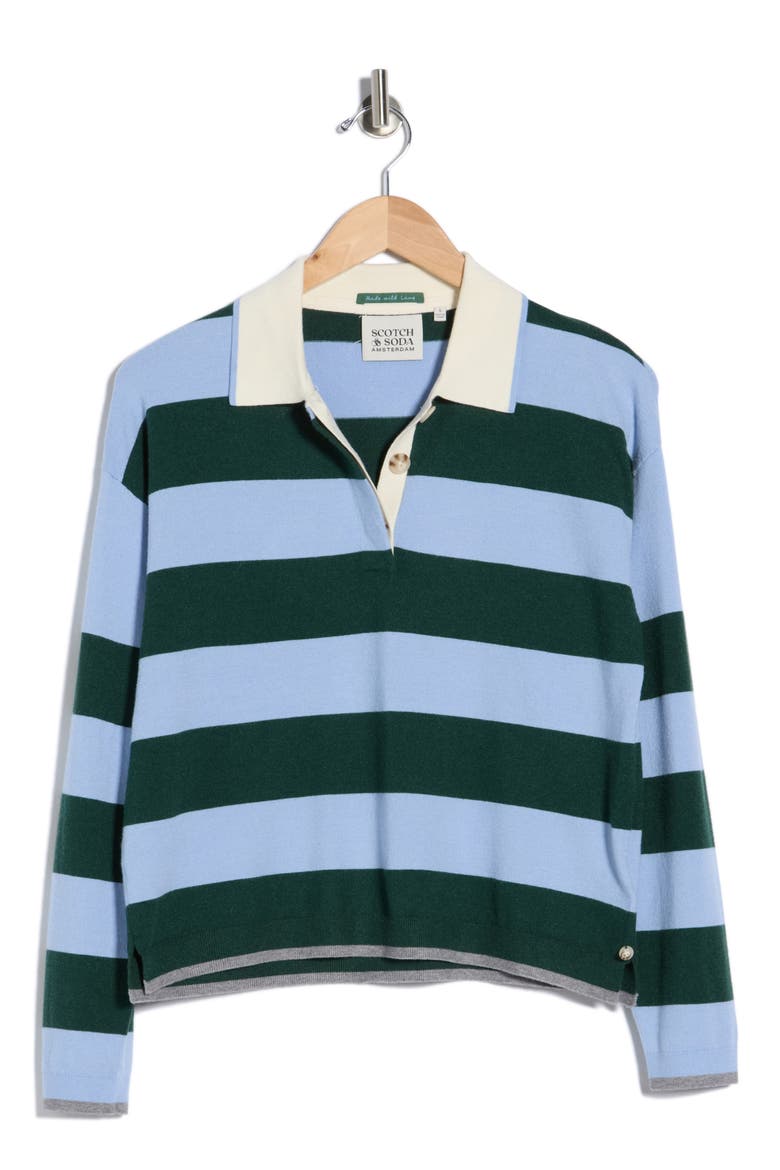 Stripe Polo Sweater, Alternate, color, RIVERIA/ EDEN