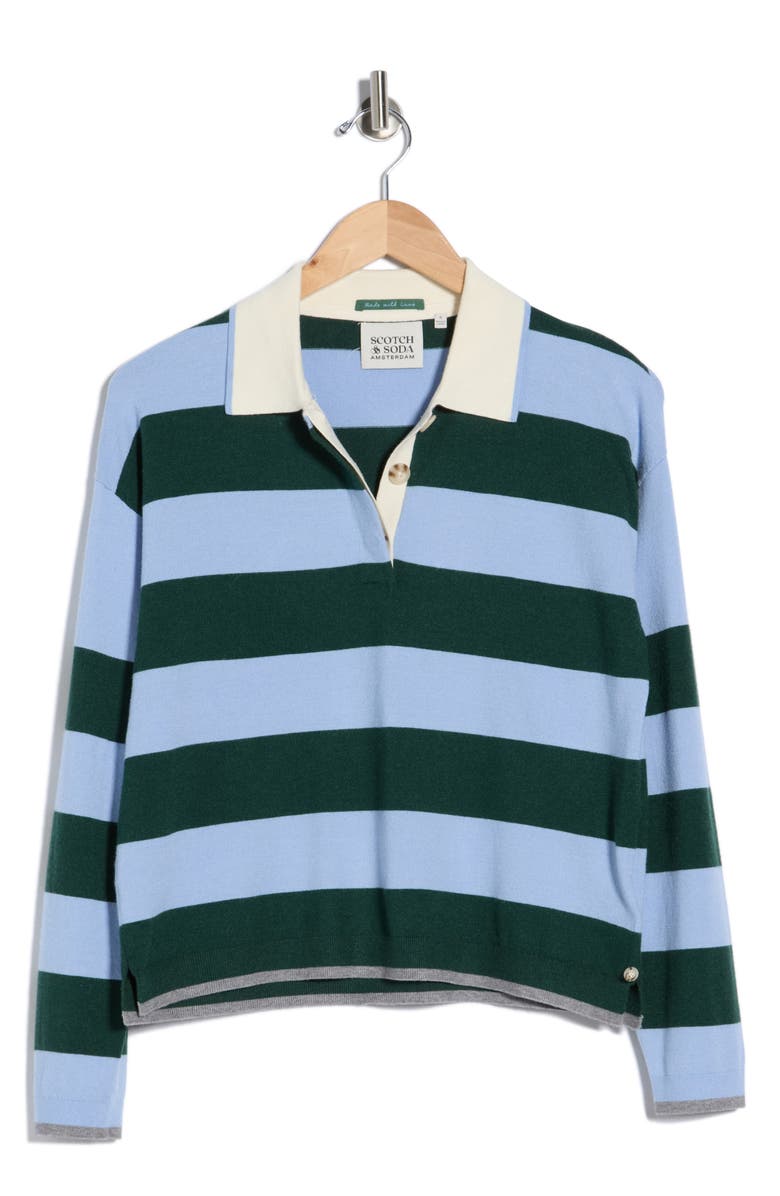 Scotch & Soda Stripe Polo Sweater, Alternate, color, Riveria/ Eden