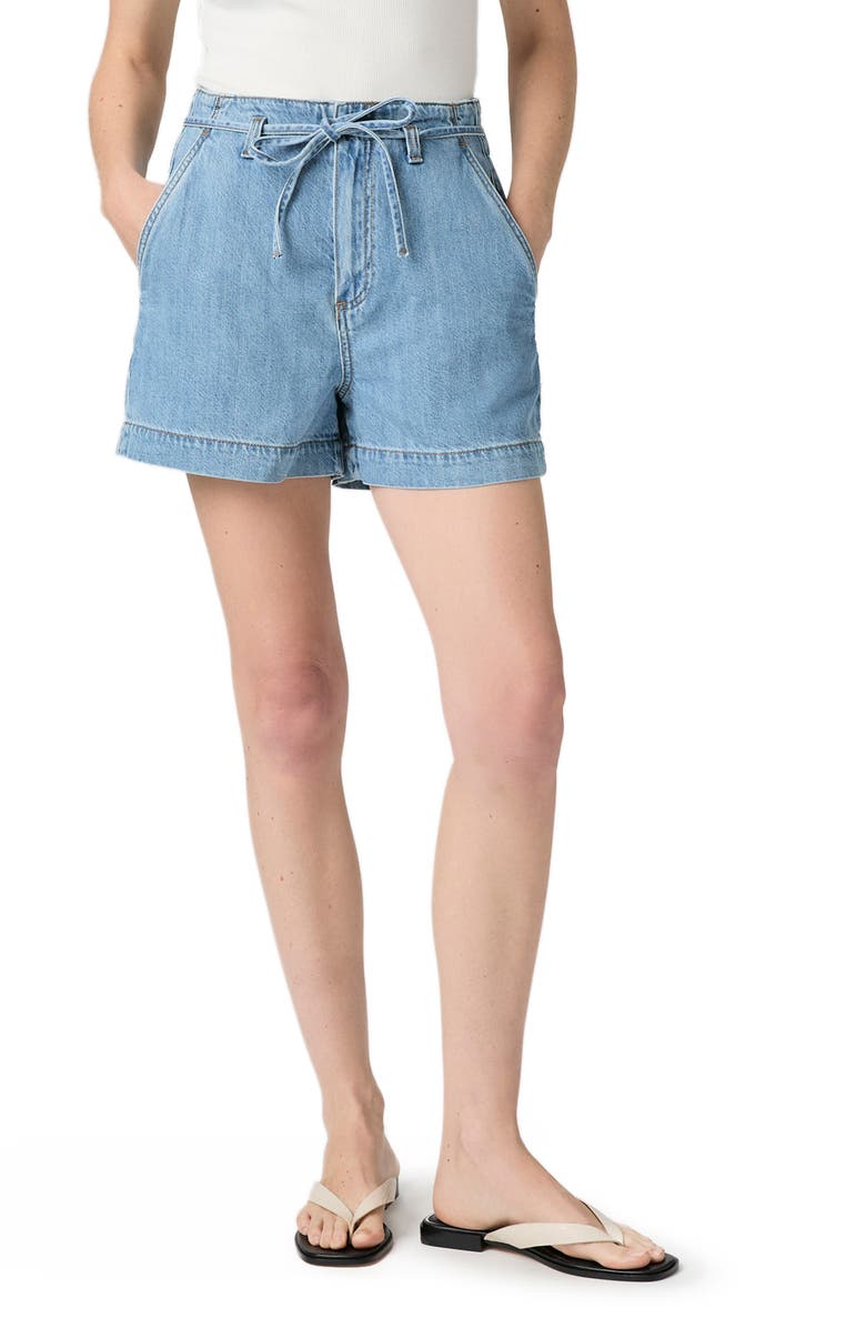 PAIGE Anessa Tie Waist Denim Shorts, Main, color, Tranquility