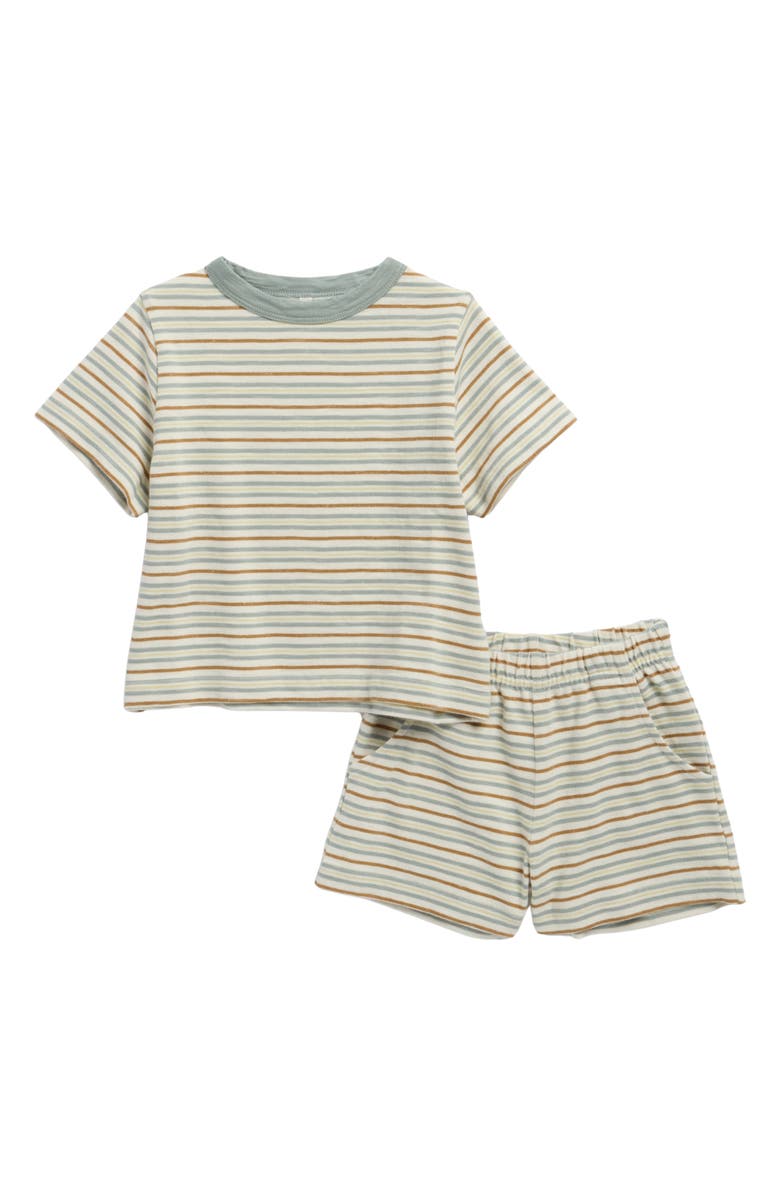 Rylee + Cru Stripe Ringer T-Shirt & Shorts Set, Main, color, Green