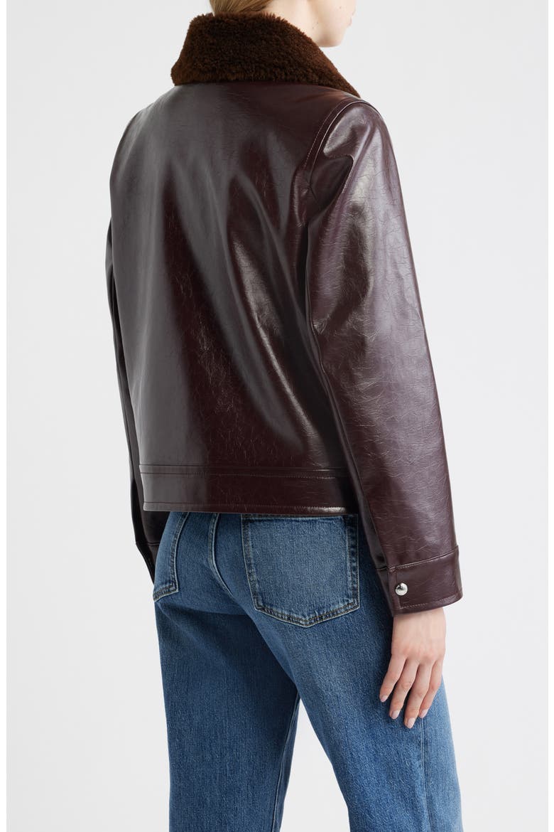 Slim Fit Faux Leather Jacket With Faux Fur Collar, Alternate, color, BURGUNDY