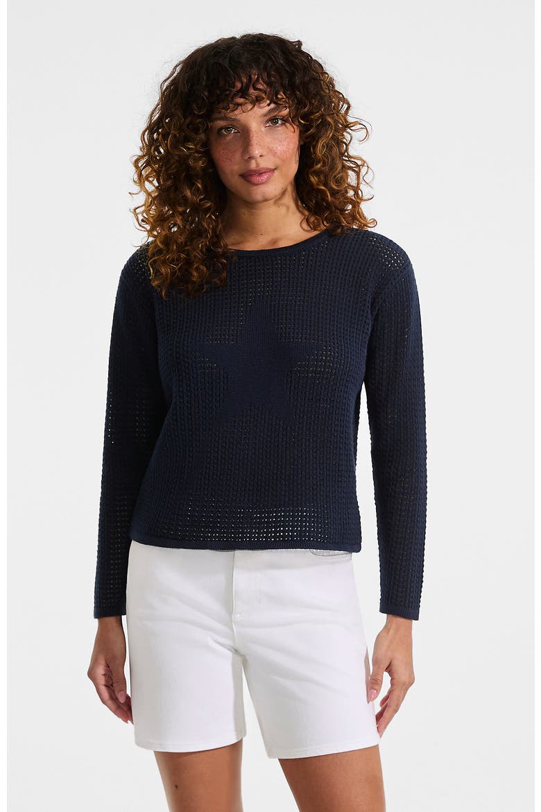 Cotton Viscose Mesh Jacquard Crew Neck Sweater, Main, color, Radiant Navy