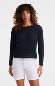 Lands' End Cotton Viscose Mesh Jacquard Crew Neck Sweater