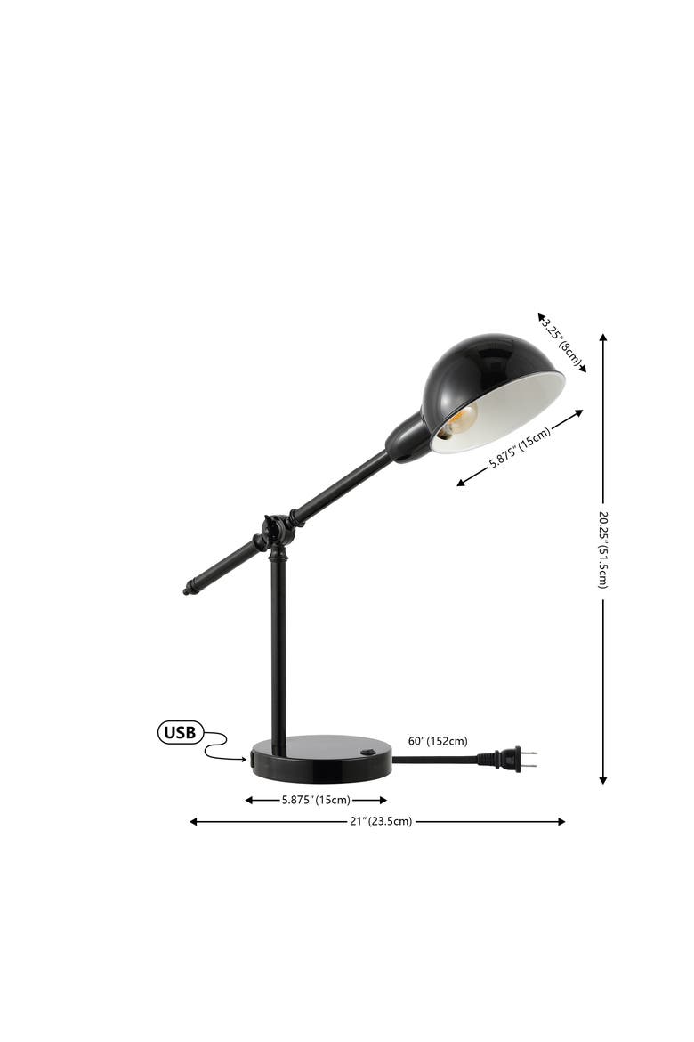 Curtis Vintage Industrial Iron Adjustable Dome Shade LED Task Lamp with USB Charging Port, Alternate, color, Black