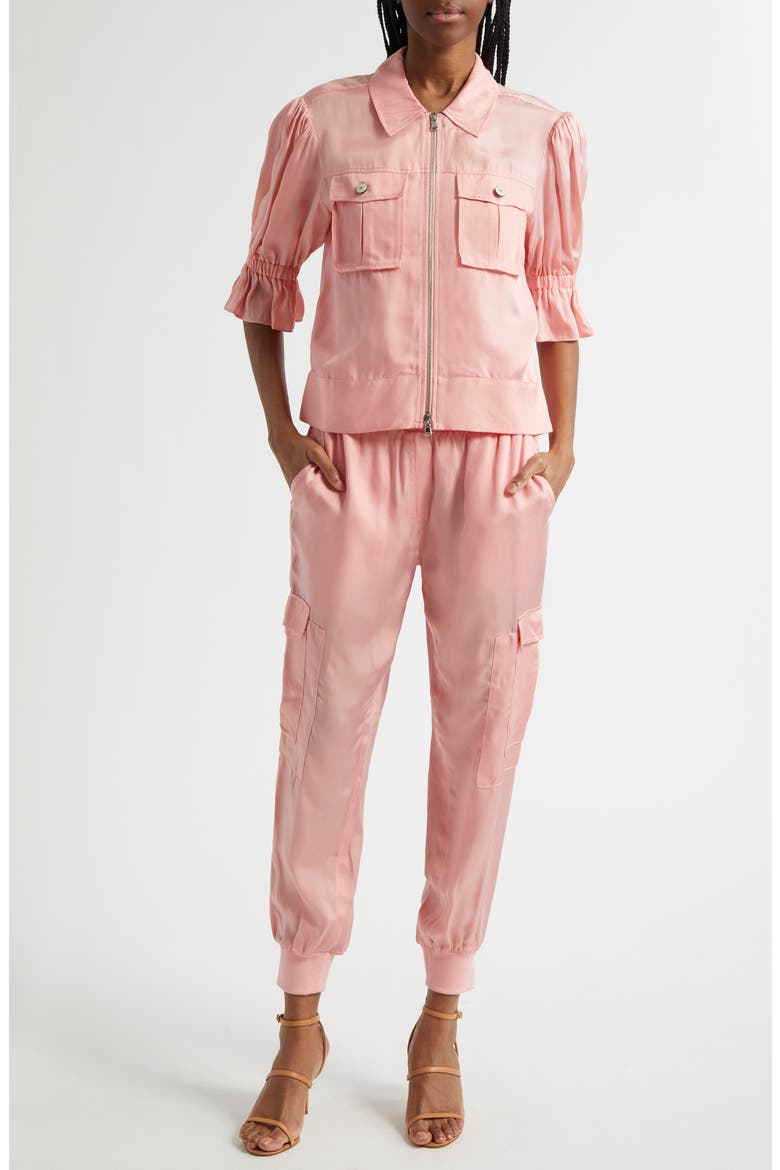 Giles Cupro Crop Cargo Joggers, Alternate, color, PINK POPPY