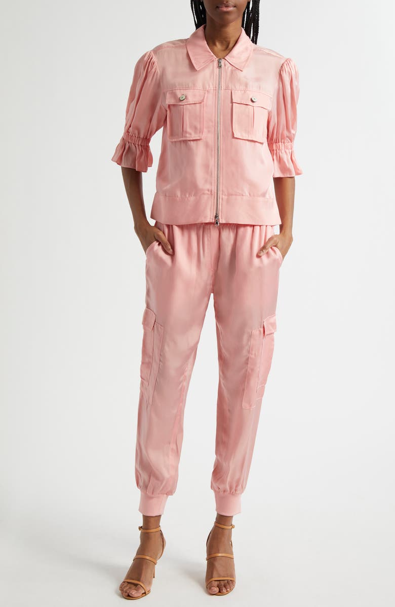 Cinq à Sept Giles Cupro Crop Cargo Joggers, Alternate, color, Pink Poppy