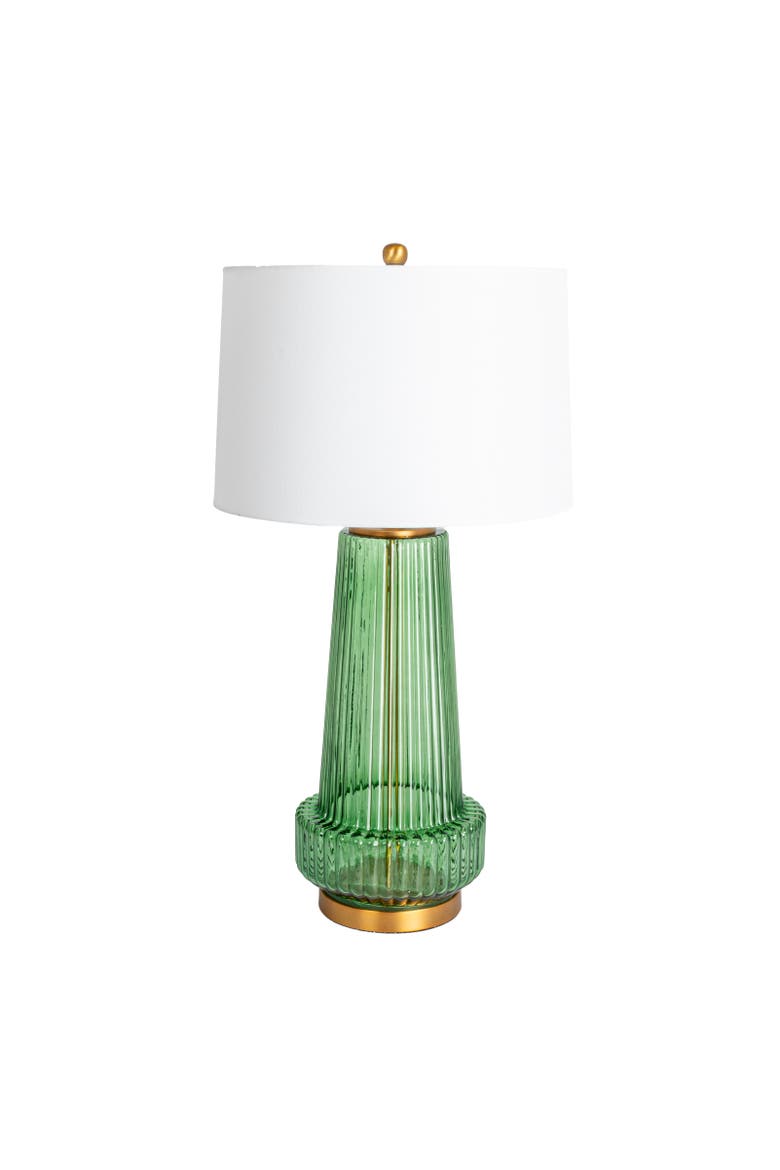 Ribbed Table Lamp with Tapered Drum Shade, Main, color, Green