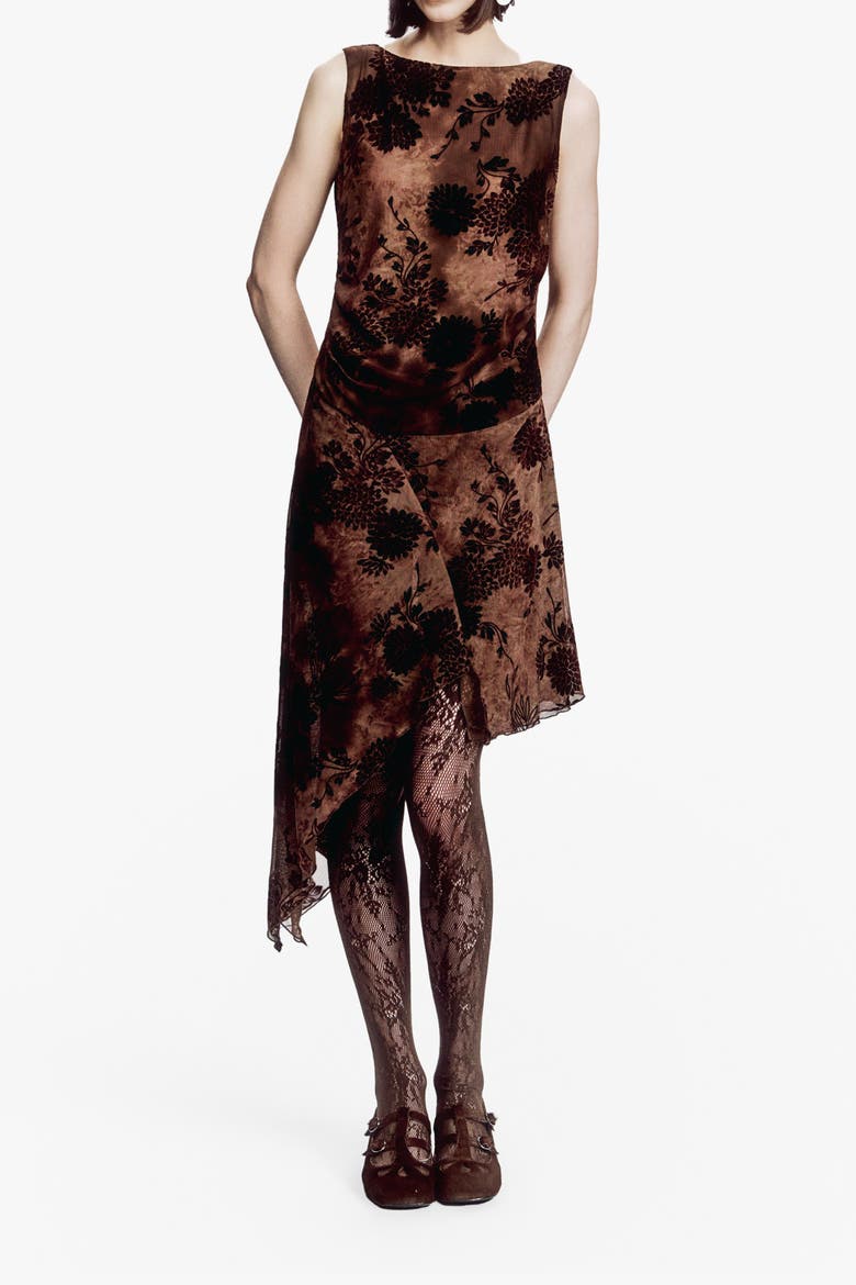 Dahlia Tulle Knit Asymmetrical, Main, color, Chocolate