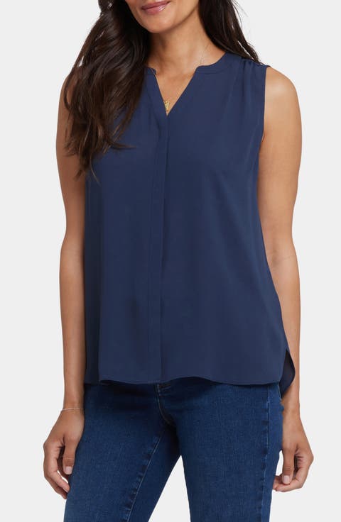 Print Pleat Back Sleeveless Split Neck Blouse (Regular & Petite) (Nordstrom Exclusive)