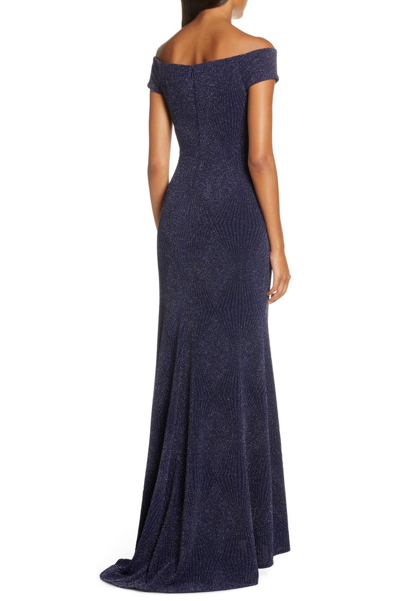 Off the Shoulder Metallic Gown, Alternate, color, NAVY