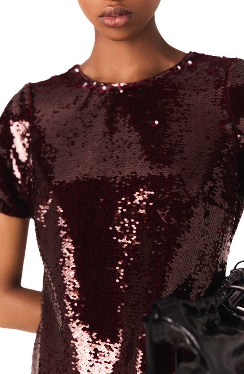 maje Sequin-embroidered mini dress, Alternate, color, Burgundy